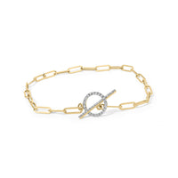 14KT Yellow Gold 1/4ct Cttw Diamond Bar and Hoop Toggle Paperclip Chain Bracelet (I-J Color, I1-I2 Clarity) - 7.25