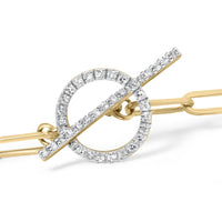 14KT Yellow Gold 1/4ct Cttw Diamond Bar and Hoop Toggle Paperclip Chain Bracelet (I-J Color, I1-I2 Clarity) - 7.25