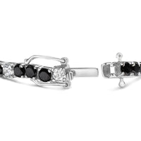 .925 Sterling Silver 10.00 Cttw White and Black Round Diamond Classic 4 Prong Tennis Bracelet (Black/I-J Color, I2-I3 Clarity) - 7.25