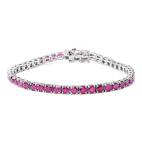 .925 Sterling Silver 11 1/2 Cttw Created Pink Ruby Tennis Bracelet - 7.25