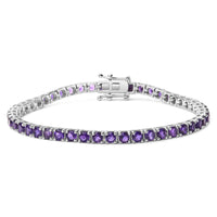 .925 Sterling Silver 7 3/8 Ctw Created Purple Amethyst Tennis Bracelet -7.25