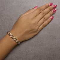 14K Yellow Gold Plated .925 Sterling Silver 1 1/4 Cttw Diamond Cuban Chain Link Bracelet (I-J Color, I3 Clarity)-  7.25
