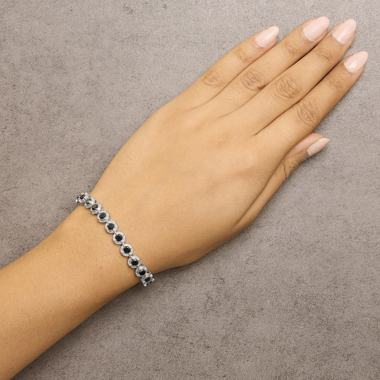 .925 Sterling Silver 5.0 Cttw Black Diamond Milgrain Link Tennis Bracelet  - 7" Inches