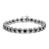 .925 Sterling Silver 5.0 Cttw Black Diamond Milgrain Link Tennis Bracelet  - 7