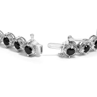 .925 Sterling Silver 5.0 Cttw Black Diamond Milgrain Link Tennis Bracelet  - 7