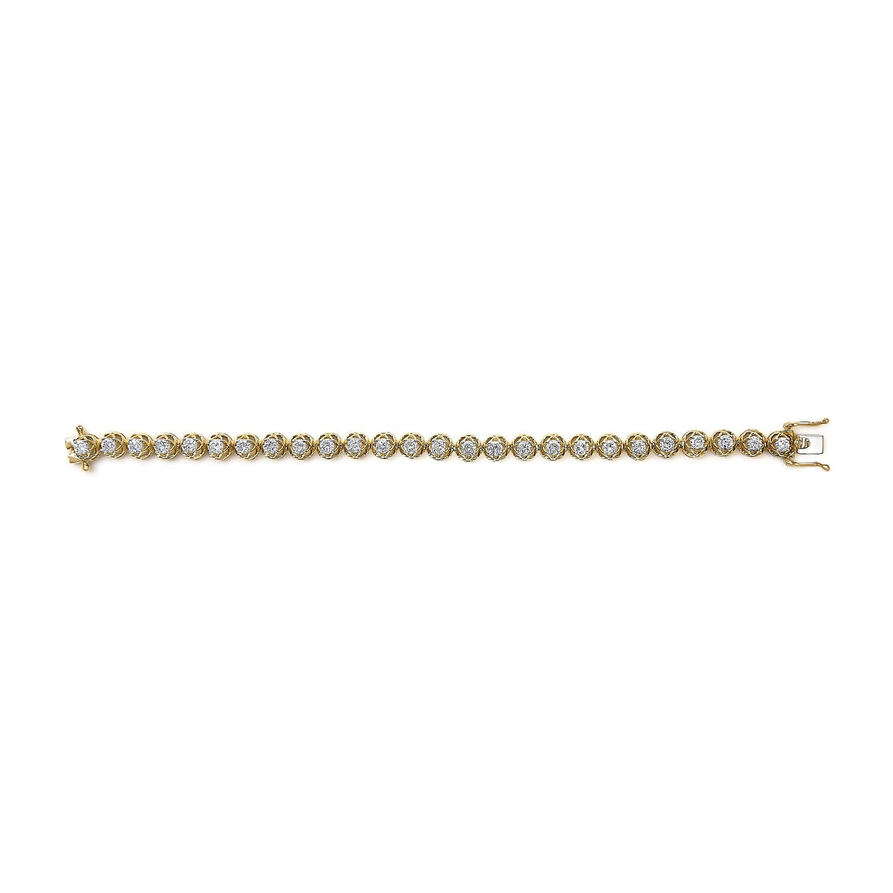 14K Yellow Gold Plated .925 Sterling Silver 3 9/10 Cttw Diamond Buttercup Style Tennis Bracelet