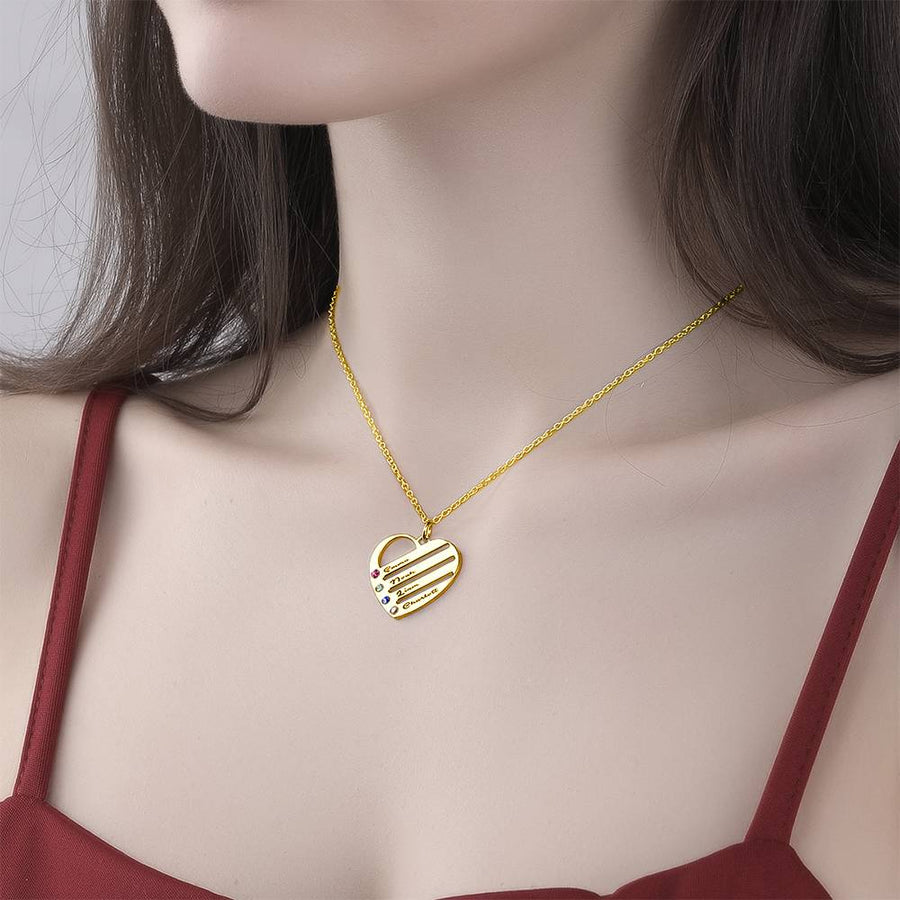 Engraved Heart Name Necklace Custom Family Birthstone Mom Necklace S925 Silver