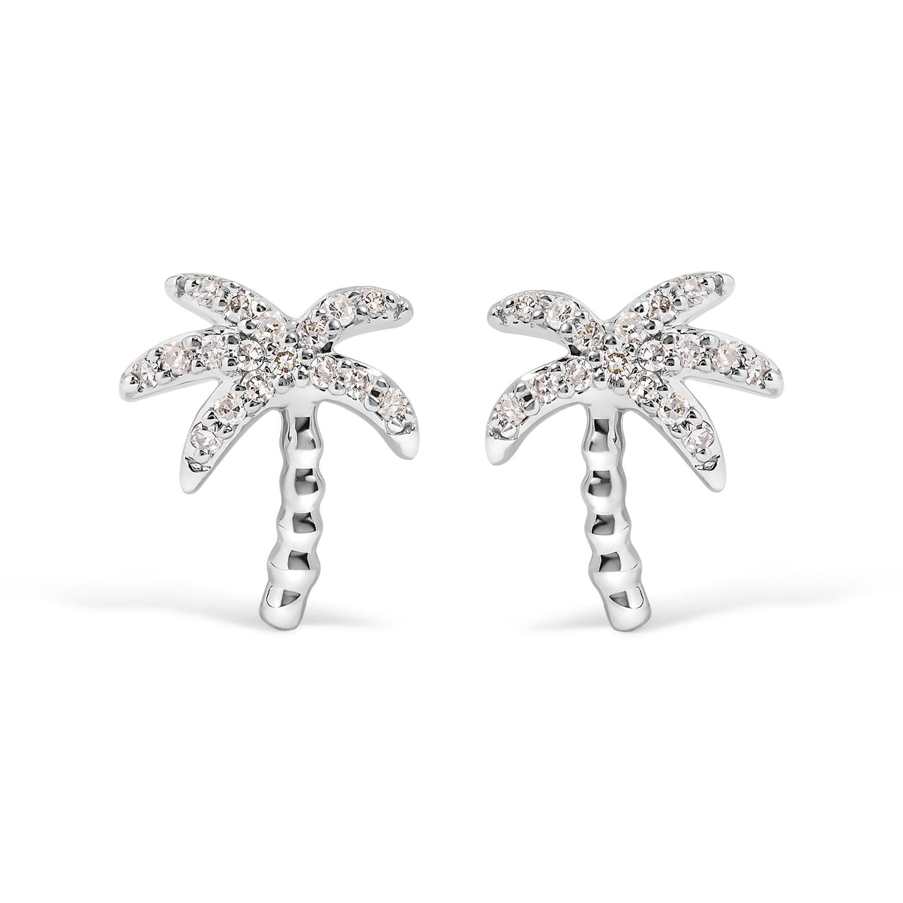 10K White Gold 1/10 Cttw Diamond  Encrusted Palm Tree Stud Earrings (H-I Color, I1-I2 Clarity)