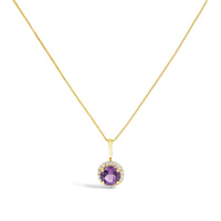 10K Gold Gemstone and 1/10 Cttw Diamond Accent Halo Pendant Necklace