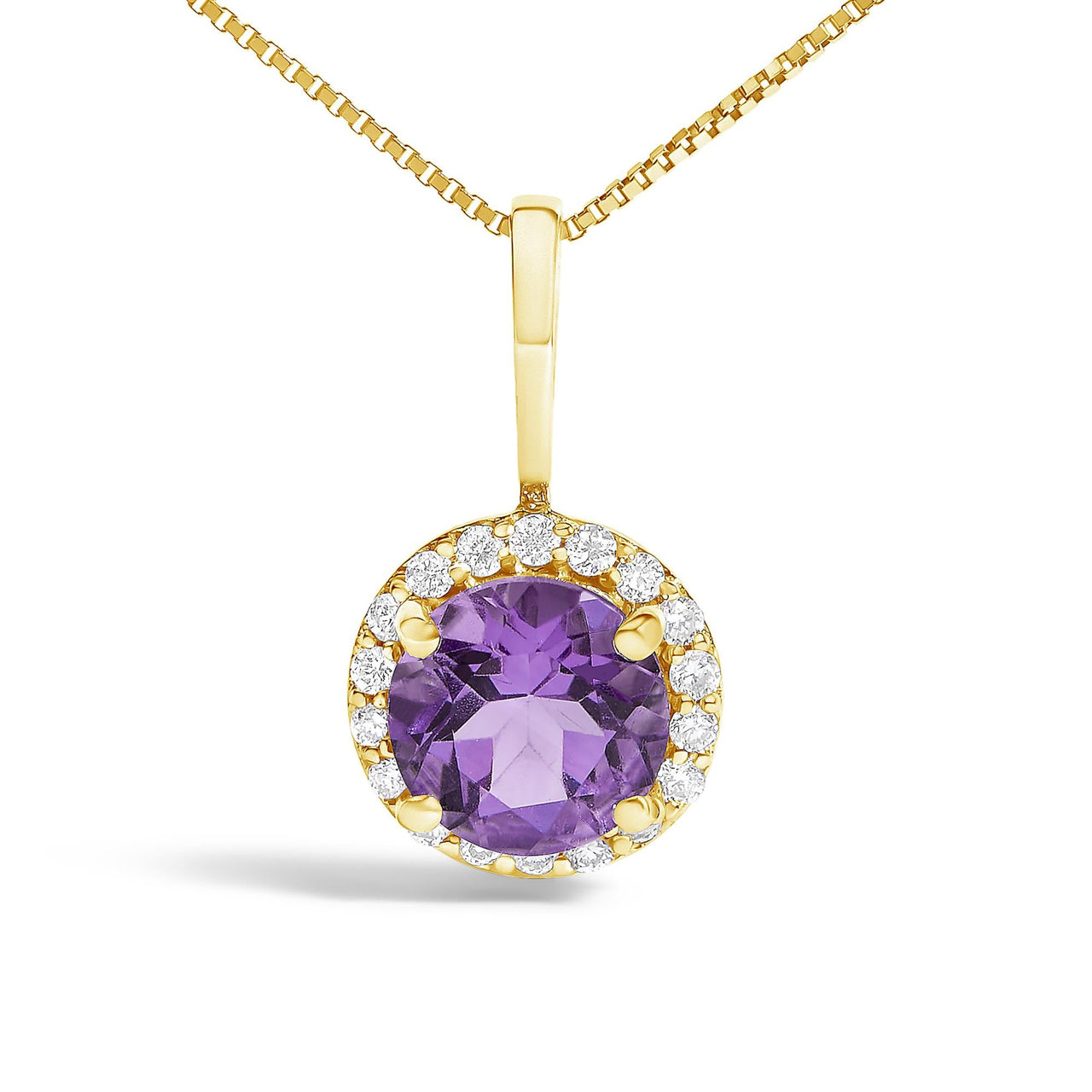 10K Gold Gemstone and 1/10 Cttw Diamond Accent Halo Pendant Necklace
