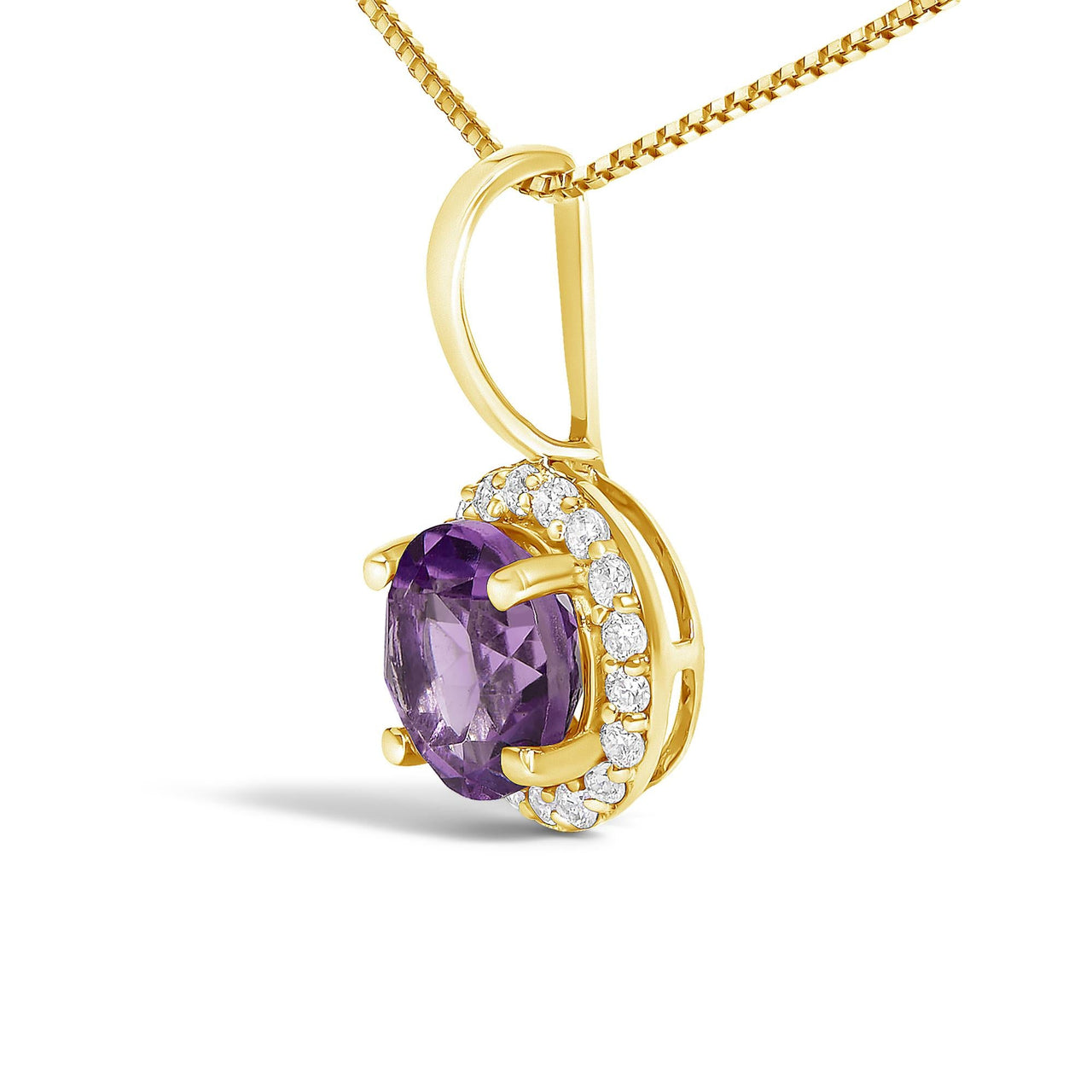 10K Gold Gemstone and 1/10 Cttw Diamond Accent Halo Pendant Necklace