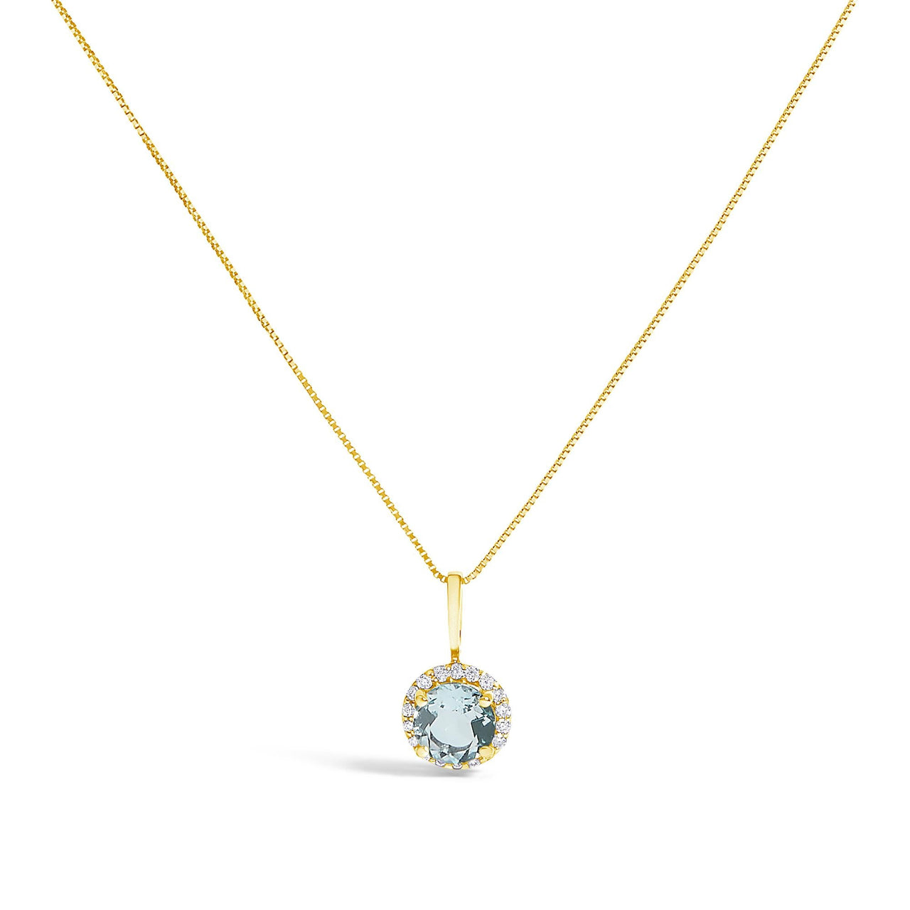 10K Gold Gemstone and 1/10 Cttw Diamond Accent Halo Pendant Necklace