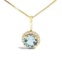 10K Gold Gemstone and 1/10 Cttw Diamond Accent Halo Pendant Necklace
