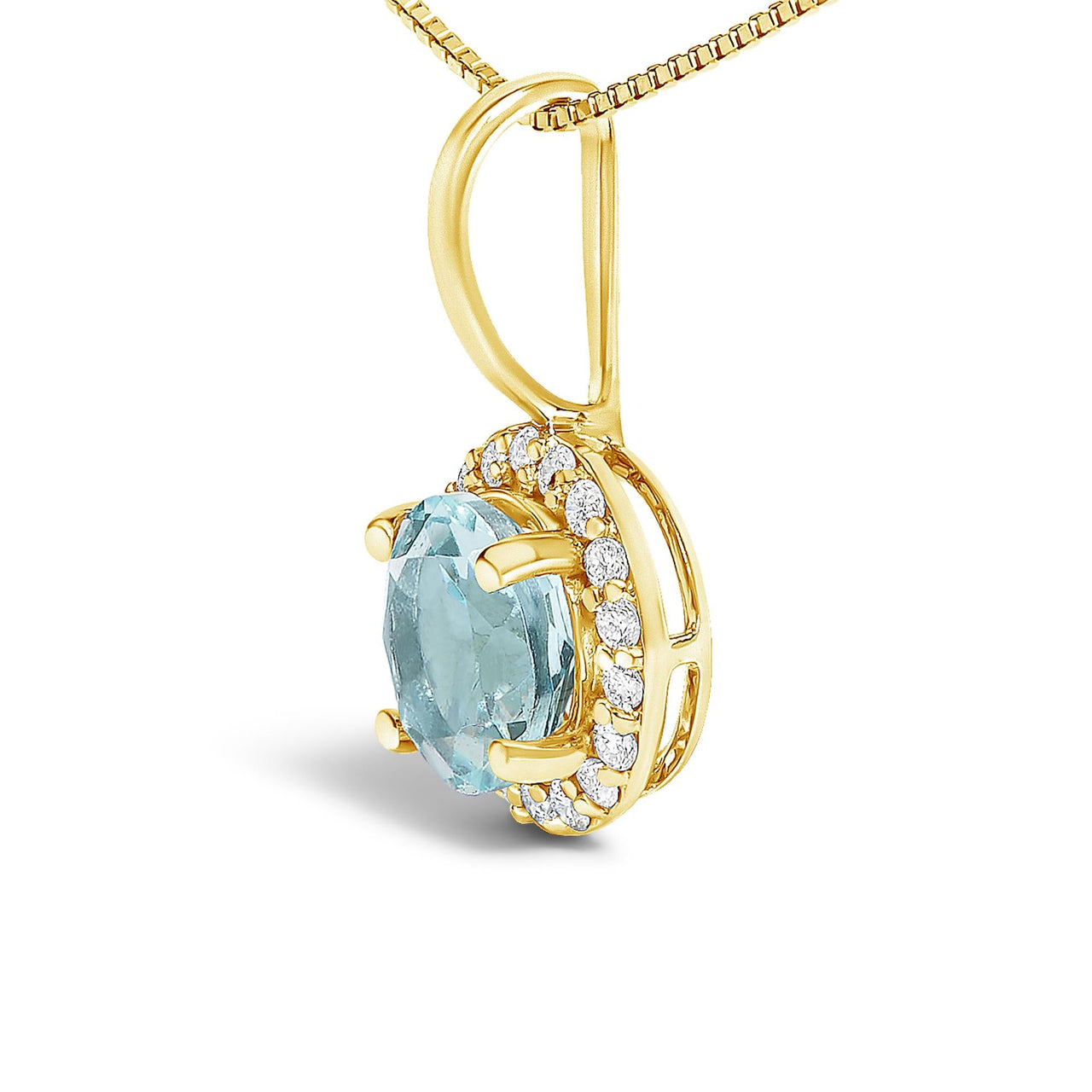 10K Gold Gemstone and 1/10 Cttw Diamond Accent Halo Pendant Necklace