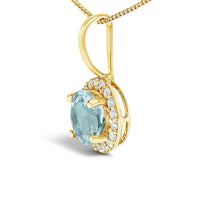 10K Gold Gemstone and 1/10 Cttw Diamond Accent Halo Pendant Necklace