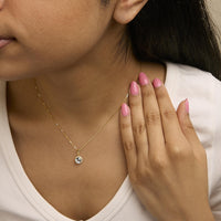 10K Gold Gemstone and 1/10 Cttw Diamond Accent Halo Pendant Necklace