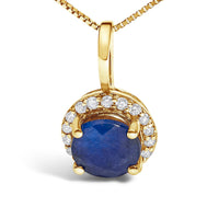 10K Gold Gemstone and 1/10 Cttw Diamond Accent Halo Pendant Necklace