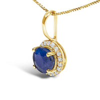 10K Gold Gemstone and 1/10 Cttw Diamond Accent Halo Pendant Necklace