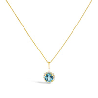 10K Gold Gemstone and 1/10 Cttw Diamond Accent Halo Pendant Necklace