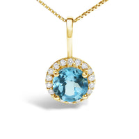 10K Gold Gemstone and 1/10 Cttw Diamond Accent Halo Pendant Necklace