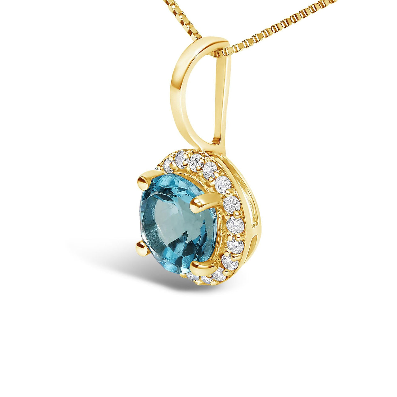 10K Gold Gemstone and 1/10 Cttw Diamond Accent Halo Pendant Necklace