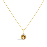 10K Gold Gemstone and 1/10 Cttw Diamond Accent Halo Pendant Necklace