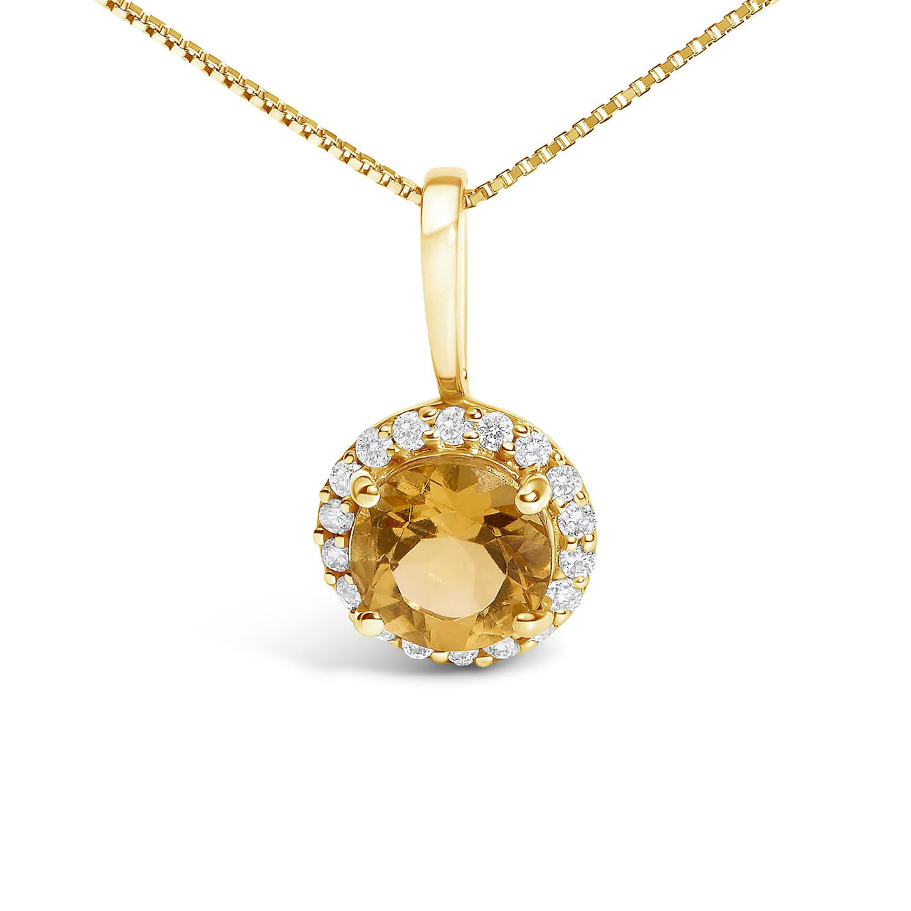 10K Gold Gemstone and 1/10 Cttw Diamond Accent Halo Pendant Necklace