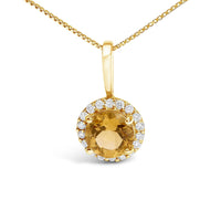 10K Gold Gemstone and 1/10 Cttw Diamond Accent Halo Pendant Necklace