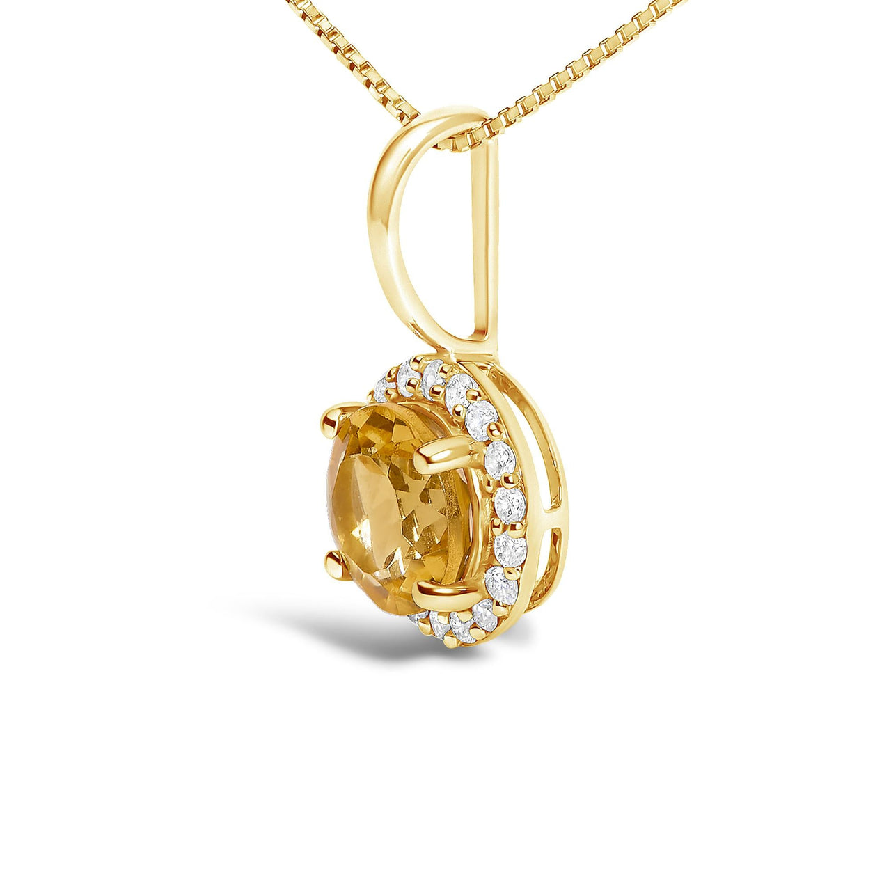 10K Gold Gemstone and 1/10 Cttw Diamond Accent Halo Pendant Necklace