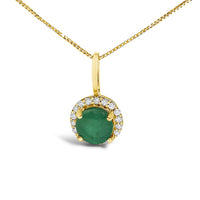 10K Gold Gemstone and 1/10 Cttw Diamond Accent Halo Pendant Necklace