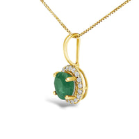 10K Gold Gemstone and 1/10 Cttw Diamond Accent Halo Pendant Necklace