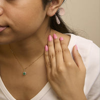 10K Gold Gemstone and 1/10 Cttw Diamond Accent Halo Pendant Necklace