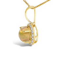 10K Gold Gemstone and 1/10 Cttw Diamond Accent Halo Pendant Necklace