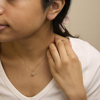 10K Gold Gemstone and 1/10 Cttw Diamond Accent Halo Pendant Necklace