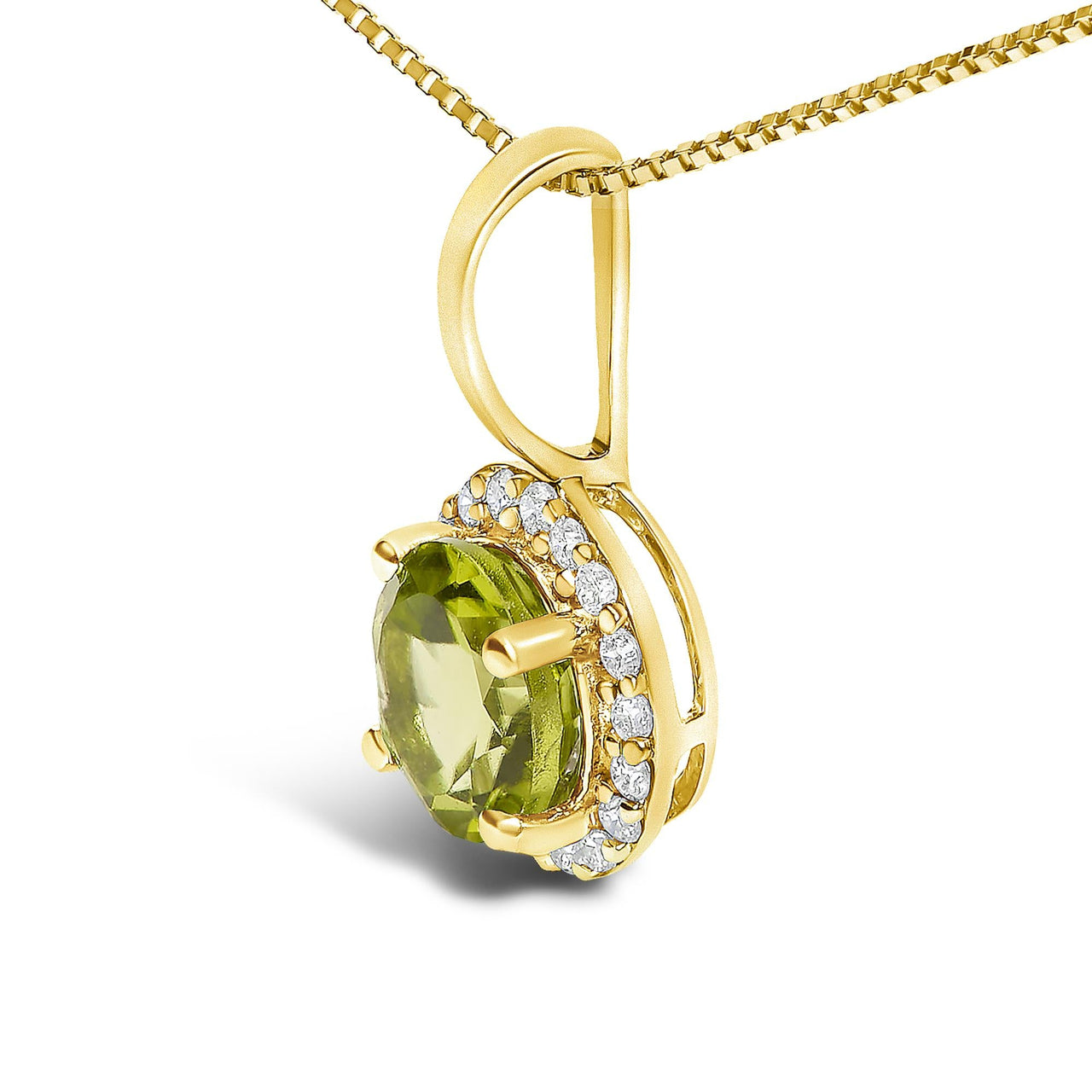 10K Gold Gemstone and 1/10 Cttw Diamond Accent Halo Pendant Necklace
