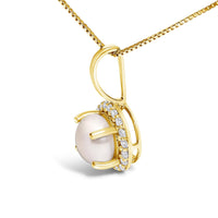 10K Gold Gemstone and 1/10 Cttw Diamond Accent Halo Pendant Necklace