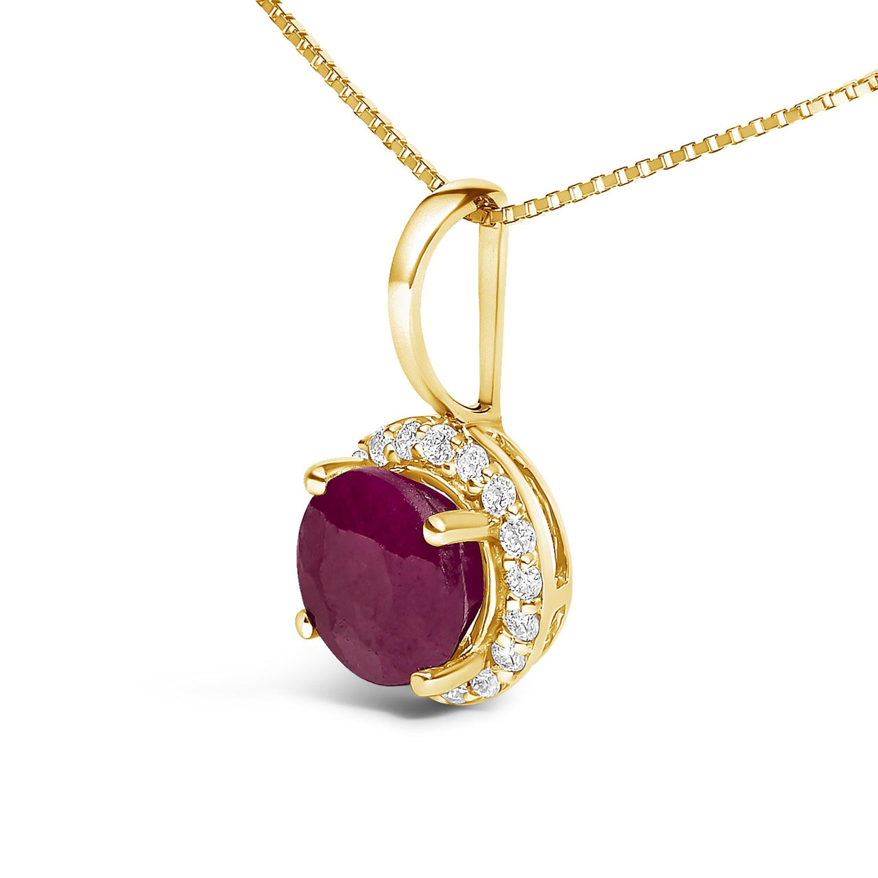 10K Gold Gemstone and 1/10 Cttw Diamond Accent Halo Pendant Necklace