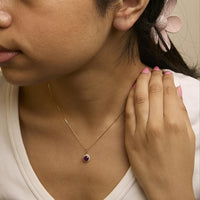 10K Gold Gemstone and 1/10 Cttw Diamond Accent Halo Pendant Necklace