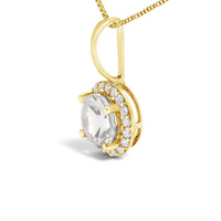 10K Gold Gemstone and 1/10 Cttw Diamond Accent Halo Pendant Necklace