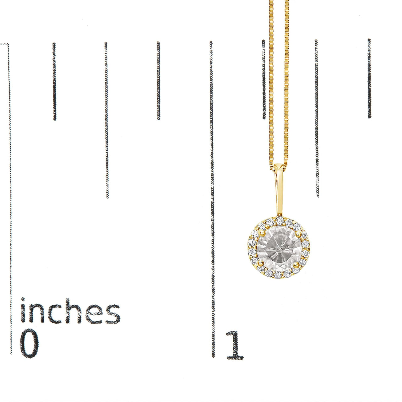 10K Gold Gemstone and 1/10 Cttw Diamond Accent Halo Pendant Necklace