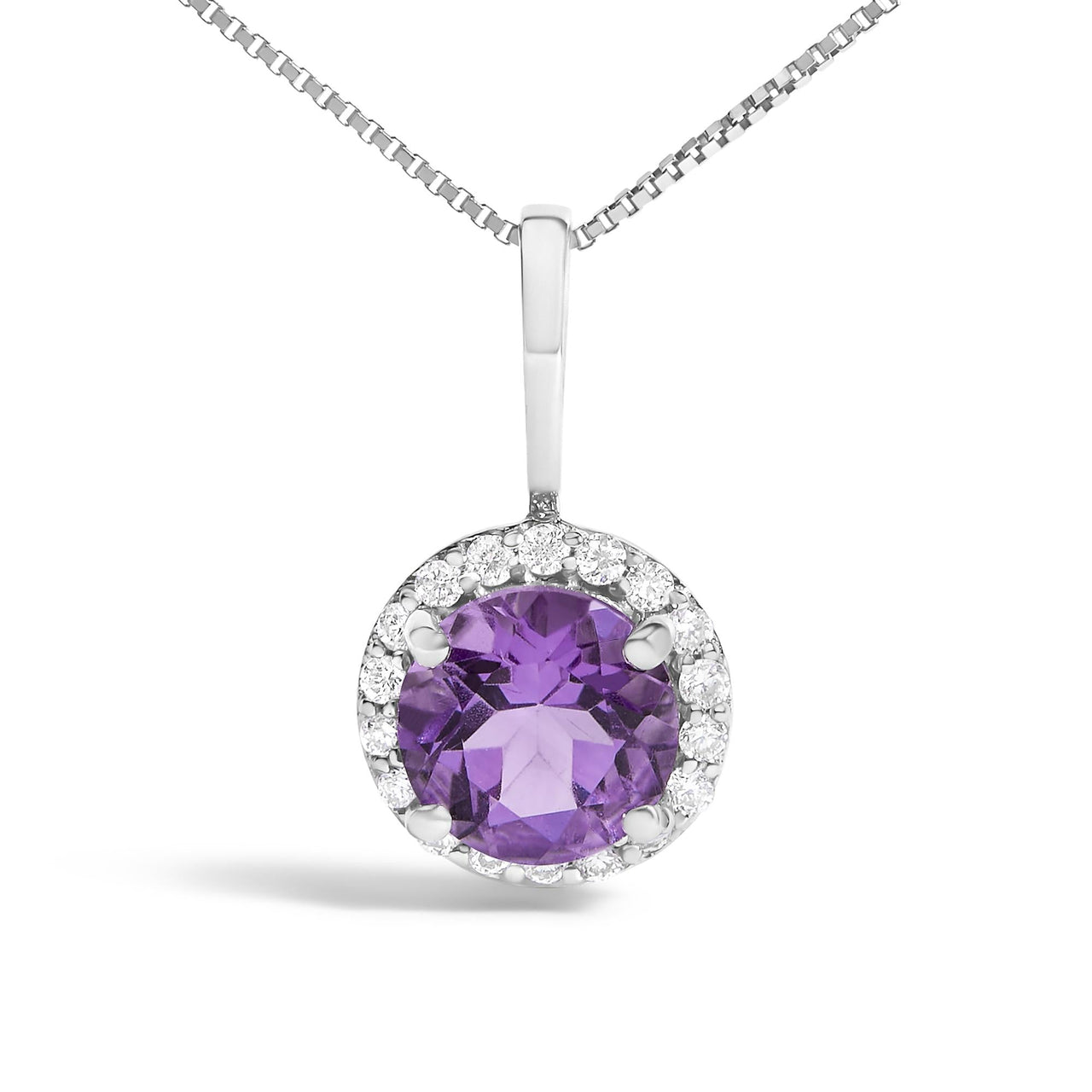 10K Gold Gemstone and 1/10 Cttw Diamond Accent Halo Pendant Necklace
