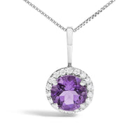 10K Gold Gemstone and 1/10 Cttw Diamond Accent Halo Pendant Necklace