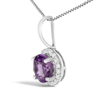 10K Gold Gemstone and 1/10 Cttw Diamond Accent Halo Pendant Necklace