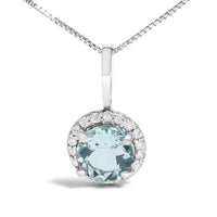 10K Gold Gemstone and 1/10 Cttw Diamond Accent Halo Pendant Necklace
