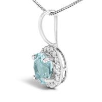 10K Gold Gemstone and 1/10 Cttw Diamond Accent Halo Pendant Necklace