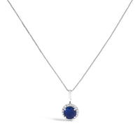 10K Gold Gemstone and 1/10 Cttw Diamond Accent Halo Pendant Necklace