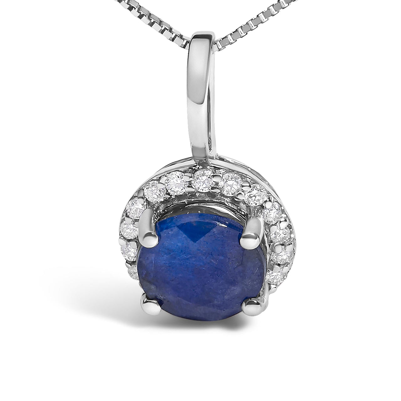 10K Gold Gemstone and 1/10 Cttw Diamond Accent Halo Pendant Necklace