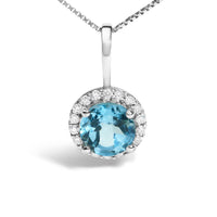 10K Gold Gemstone and 1/10 Cttw Diamond Accent Halo Pendant Necklace