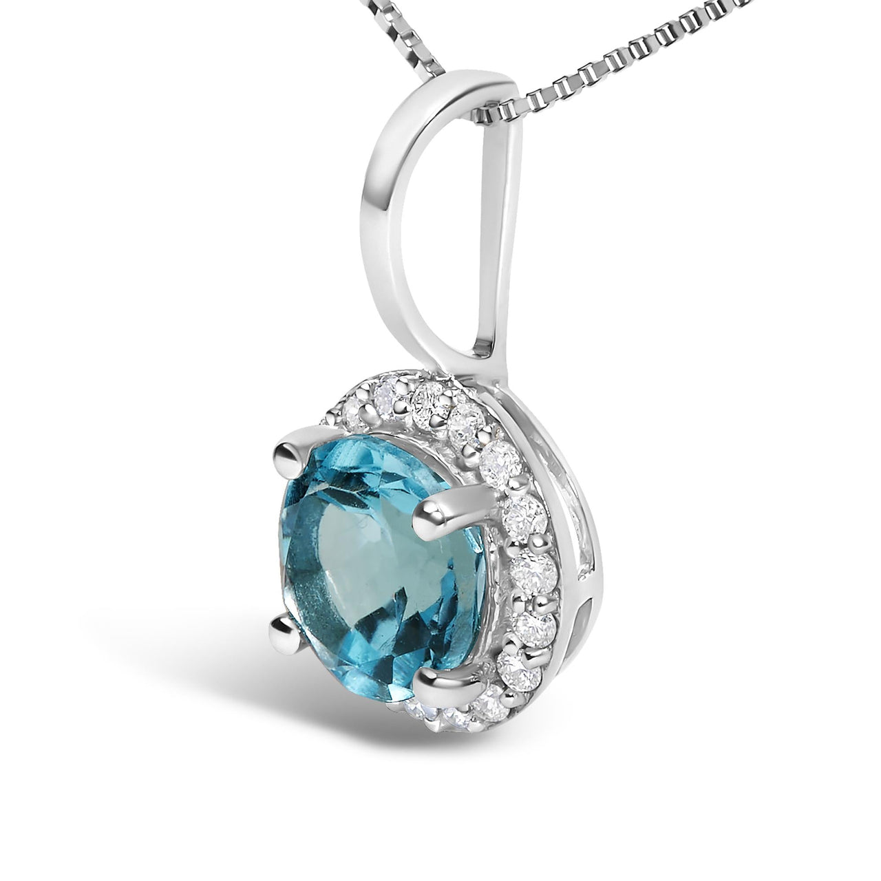 10K Gold Gemstone and 1/10 Cttw Diamond Accent Halo Pendant Necklace