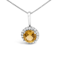 10K Gold Gemstone and 1/10 Cttw Diamond Accent Halo Pendant Necklace